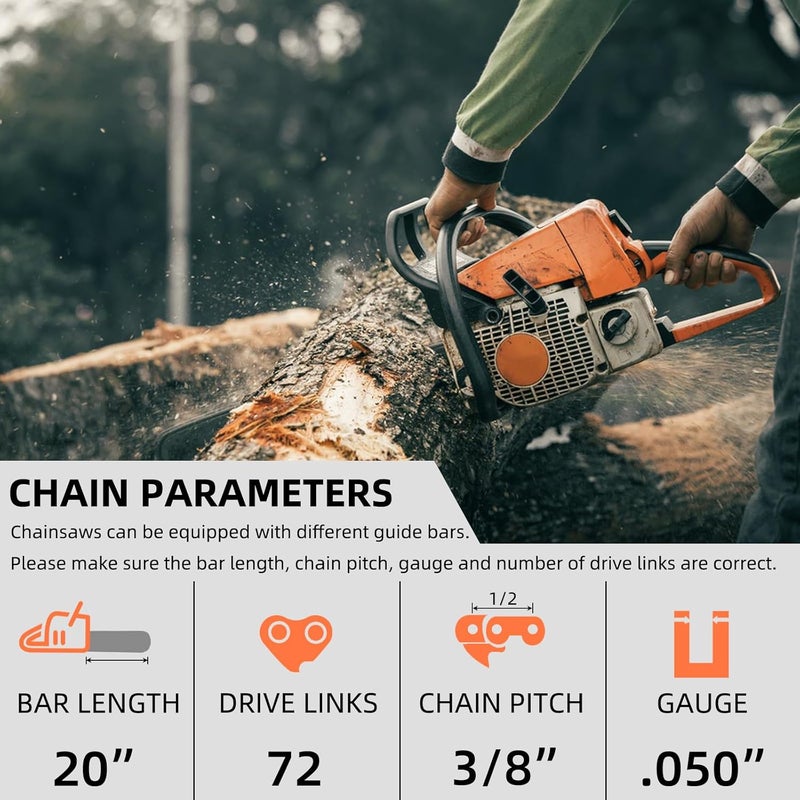 Fifchall 4 Pack 20 Inch Chainsaw Chain 3/8" Pitch .050" Gauge 72 Drive Links Fits Husqvarna 455 Rancher, 460 Rancher, Stihl MS391 MS311 33RS-72, Poulan PR5020 - E72 (4 Chains) - Image 2